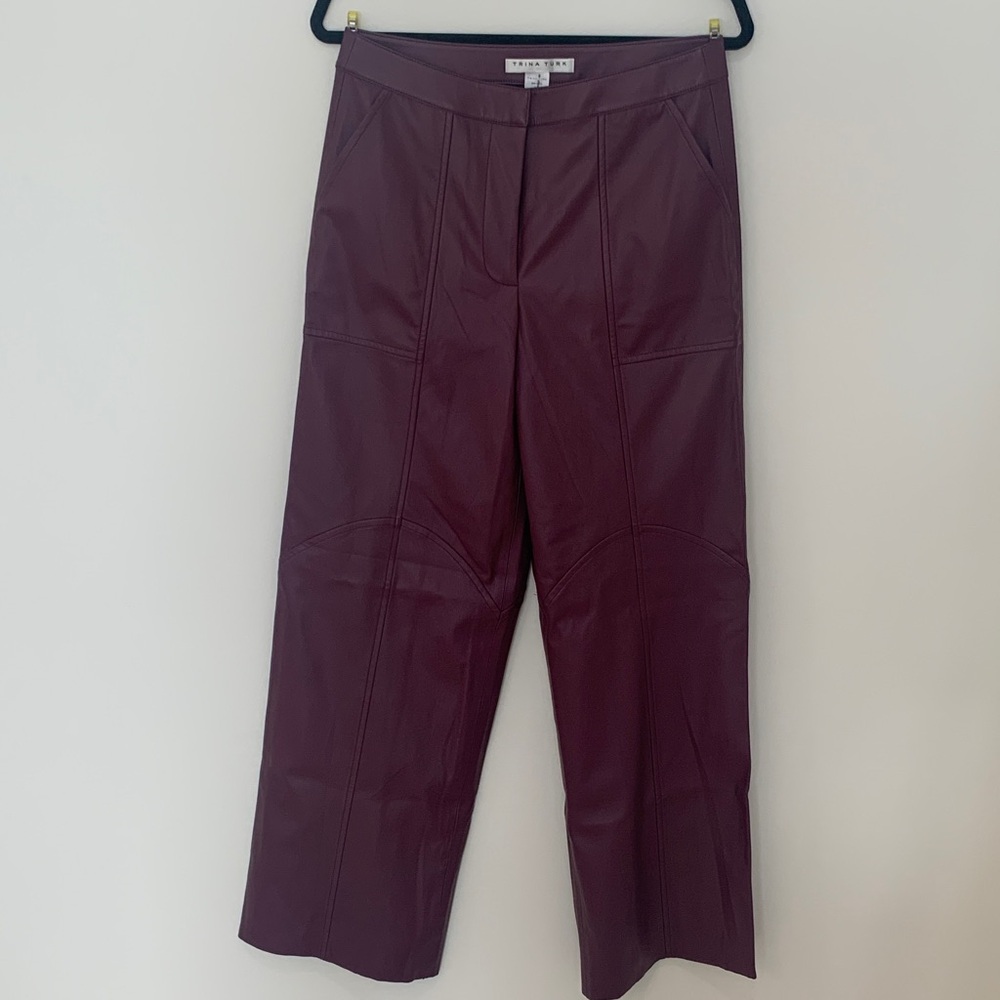 Trina Turk Wide Leg Faux Leather Plum Pants - Sz 8